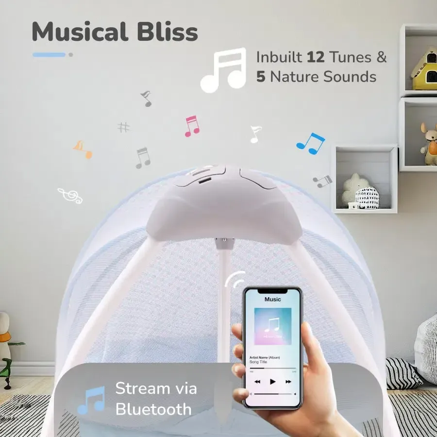 Lullabies Cradle - Auto Swing With Remote Control, 16 In-Built Soothing Music Tunes, Mosquito Net Baby Cradle, 3-Point Safety, Swing Lock - Image 22