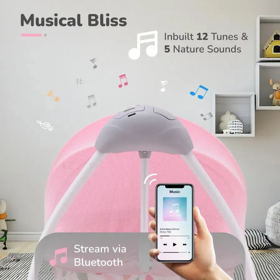 Lullabies Cradle - Auto Swing With Remote Control, 16 In-Built Soothing Music Tunes, Mosquito Net Baby Cradle, 3-Point Safety, Swing Lock - Image 4
