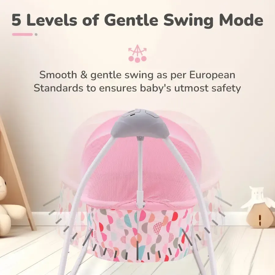 Lullabies Cradle - Auto Swing With Remote Control, 16 In-Built Soothing Music Tunes, Mosquito Net Baby Cradle, 3-Point Safety, Swing Lock - Image 7