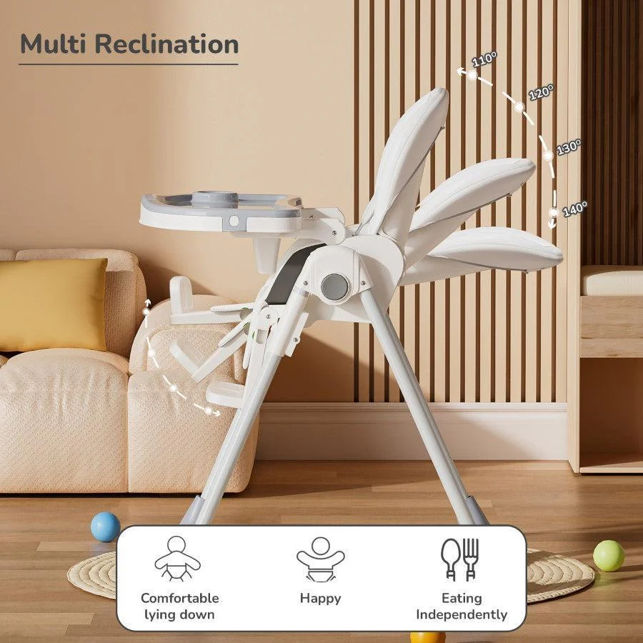 Marshmallow Lite High Chair - 6 Level Height Adjustment, 3 Recline Modes, Adjustable & Removable Meal Tray - Grey - Image 8