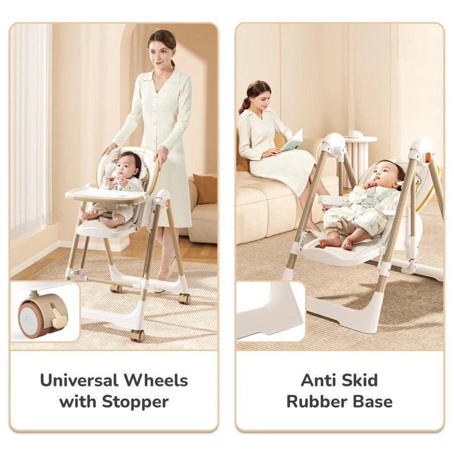 Marshmallow Smart High Chair For Kids 2-in-1 Multipurpose High Chair with Swing - Abstract Beige - Image 7