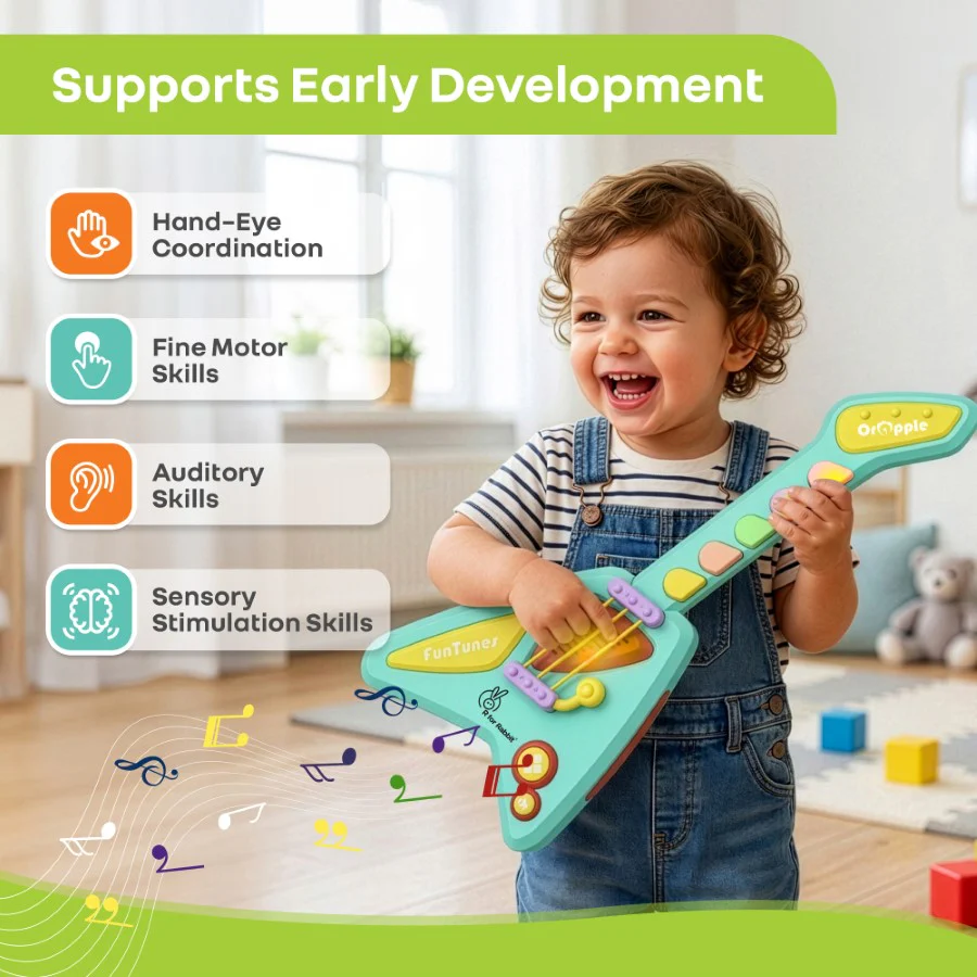 Orapple Funtunes Guitar Musical Toy for Kids with Lights, Music, 4 Play Modes, 5-Level Volume Control & BIS Certified Safety (12+ Months) - Image 10