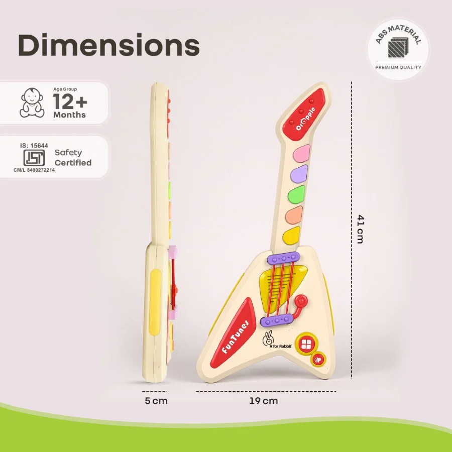 Orapple Funtunes Guitar Musical Toy for Kids with Lights, Music, 4 Play Modes, 5-Level Volume Control & BIS Certified Safety (12+ Months) - Image 8