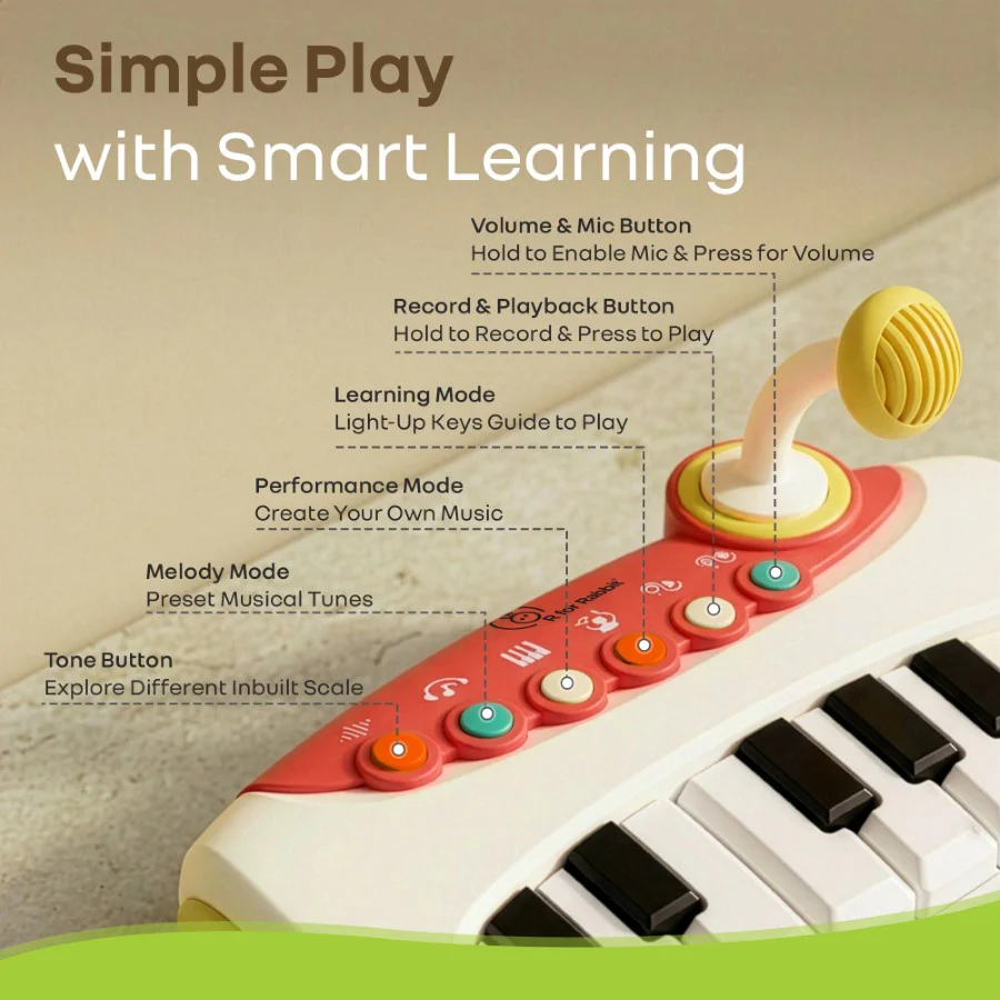 Orapple Funtunes Piano Musical Toy for Kids with Lights, Record & Play Function, 5-Level Volume Control & BIS Certified Safety (12+ Months) - Image 11