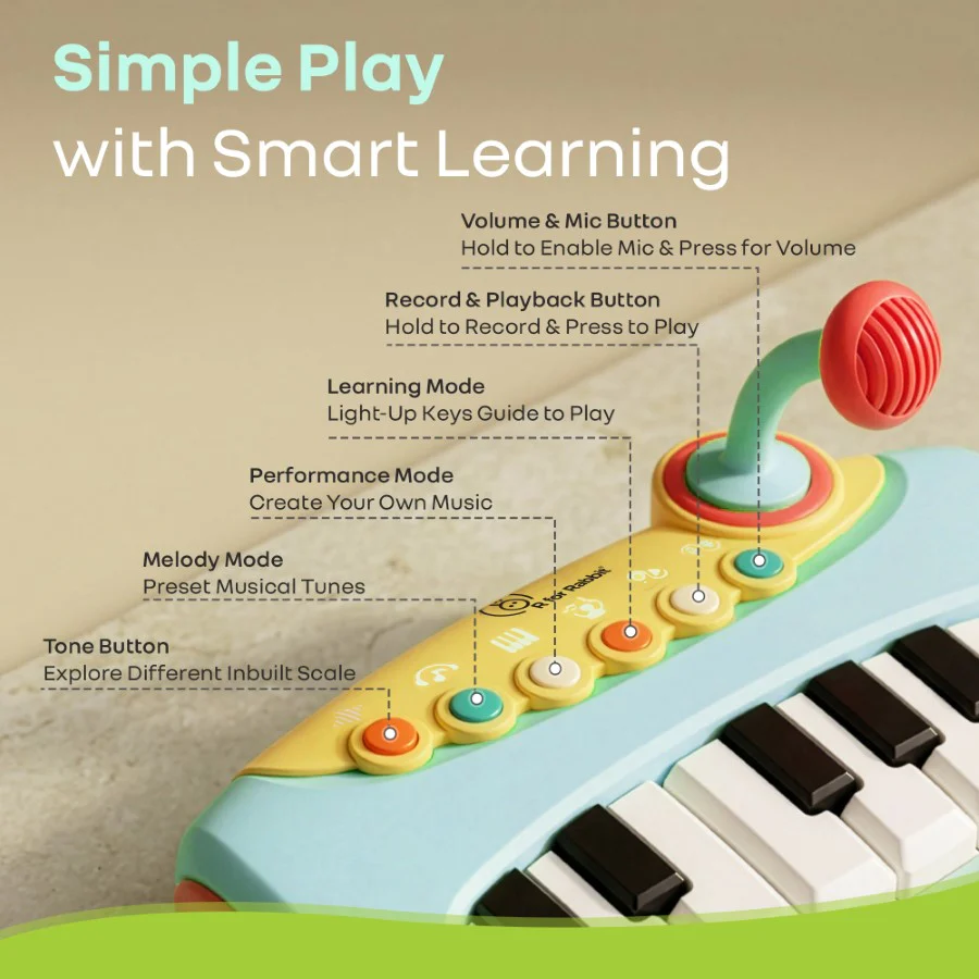 Orapple Funtunes Piano Musical Toy for Kids with Lights, Record & Play Function, 5-Level Volume Control & BIS Certified Safety (12+ Months) - Image 3
