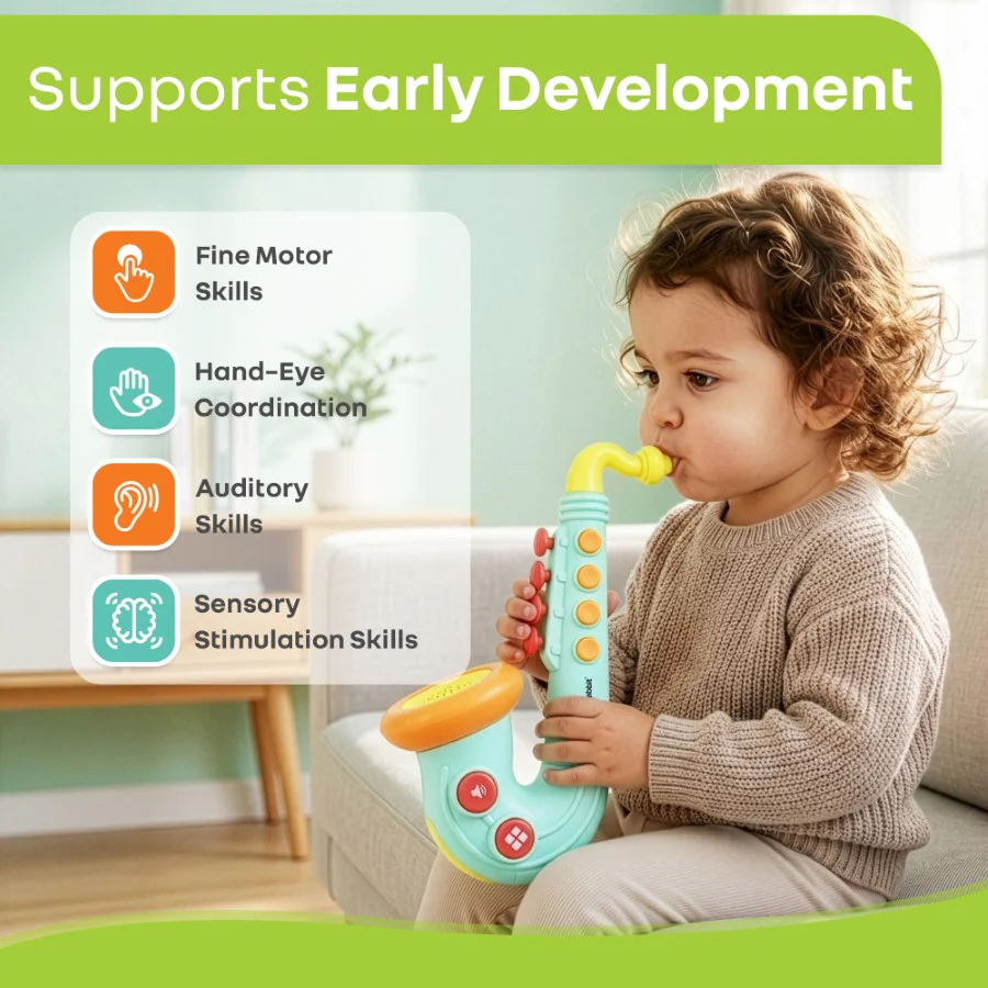 Orapple Funtunes Saxophone Musical Toy for Kids with Lights, 4 Play Modes, Built-in Melodies, Smart Auto Shut-Off & BIS Certified Safety (12+ Months) - Image 10