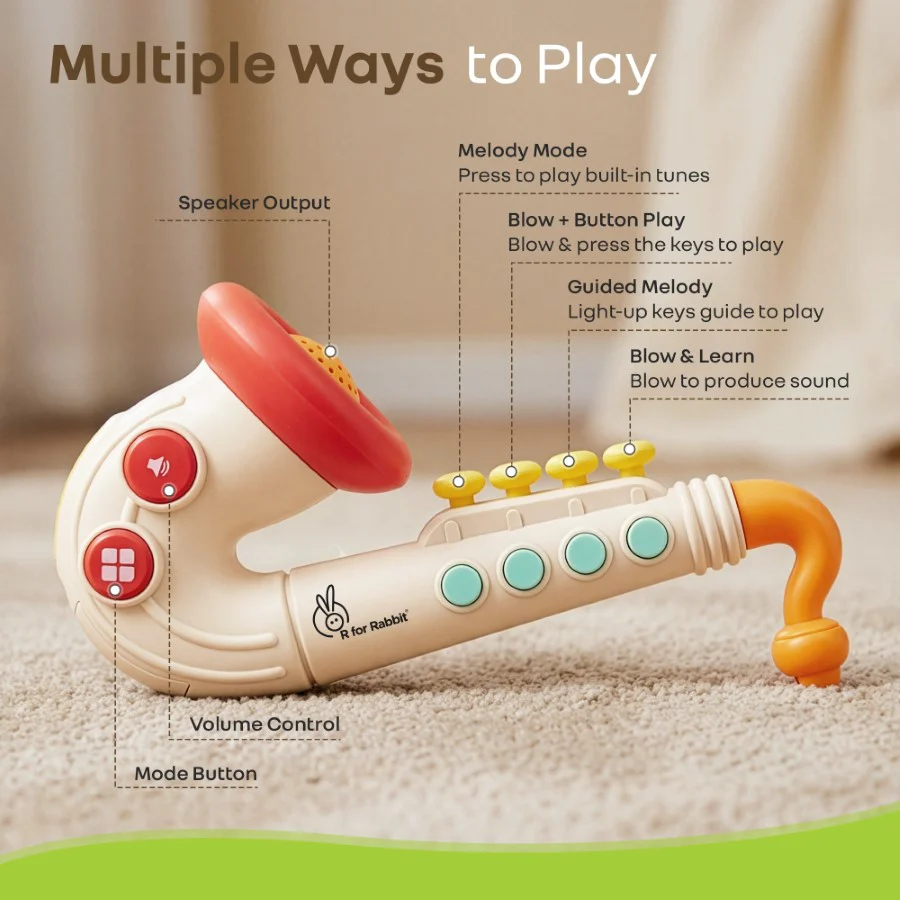 Orapple Funtunes Saxophone Musical Toy for Kids with Lights, 4 Play Modes, Built-in Melodies, Smart Auto Shut-Off & BIS Certified Safety (12+ Months) - Image 3