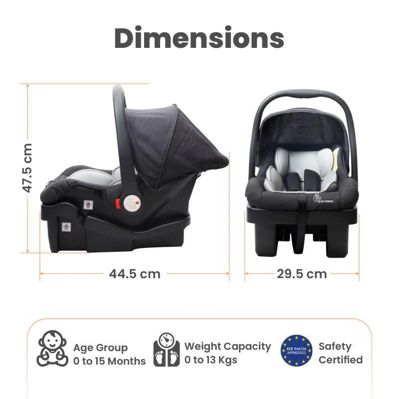 Picaboo Grand 4 In 1 Multipurpose Baby Carry Cot Cum Car Seat - Black Grey - Image 9