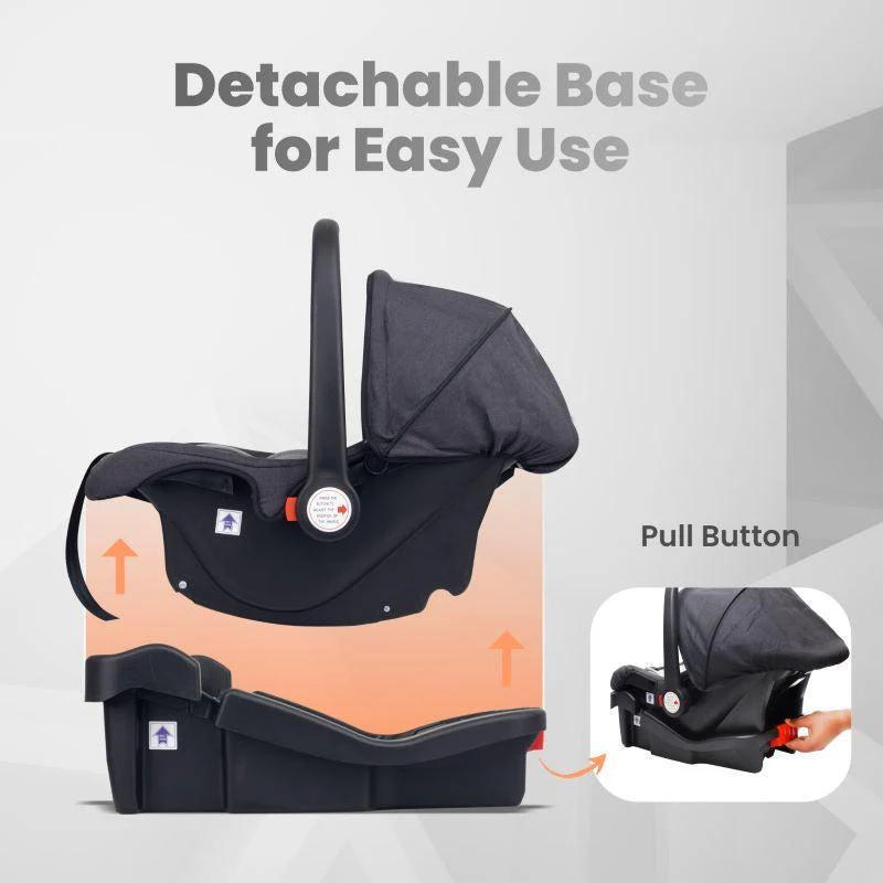 Picaboo Grand 4 In 1 Multipurpose Baby Carry Cot Cum Car Seat - Black Grey - Image 7