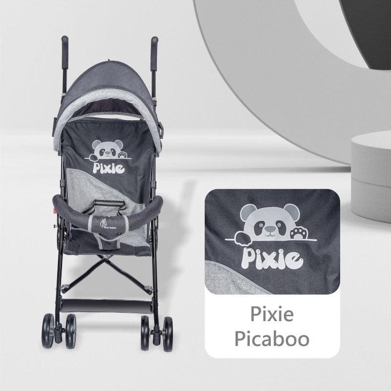 Pixie Buggy Stroller Easy to Fold and Store, UV Sun Protection Canopy, Rear Brakes, Storage Bag - Black Grey - Image 6