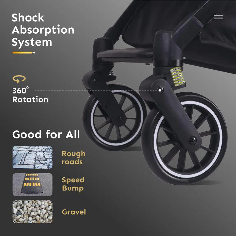 Pocket Air Stroller One Hand Fold, Light Weight, Travel Friendly, Adjustable Canopy - Black - Image 3