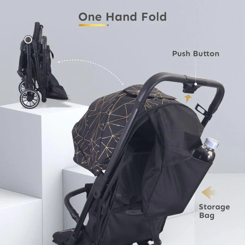 Pocket Air Stroller One Hand Fold, Light Weight, Travel Friendly, Adjustable Canopy - Black - Image 6