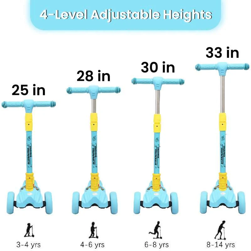 Road Runner Scooter For Kids - PU LED Wheels, 4 Level Height Adjustment, Anti Slip Deck, Safety Certified, 3-Wheel scooter, Easy use, 3-7years - Image 12