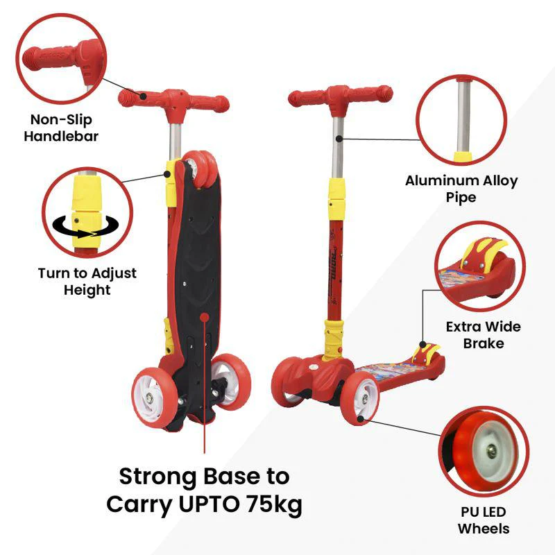 Road Runner Scooter For Kids - PU LED Wheels, 4 Level Height Adjustment, Anti Slip Deck, Safety Certified, 3-Wheel scooter, Easy use, 3-7years - Image 36