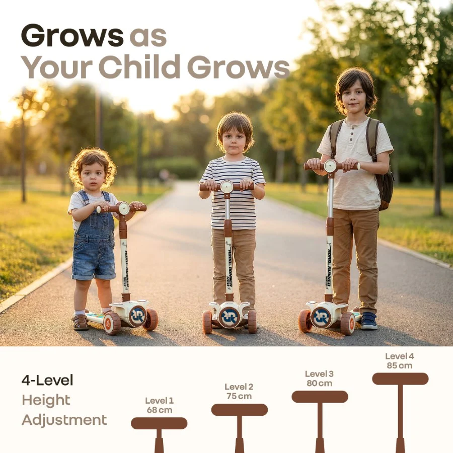 Road Runner Neo Kids Scooter with LED PU Wheels, Music, Gravity Steering, 4-Level Height Adjustment & BIS Certified Safety (3+ Years) - Image 12