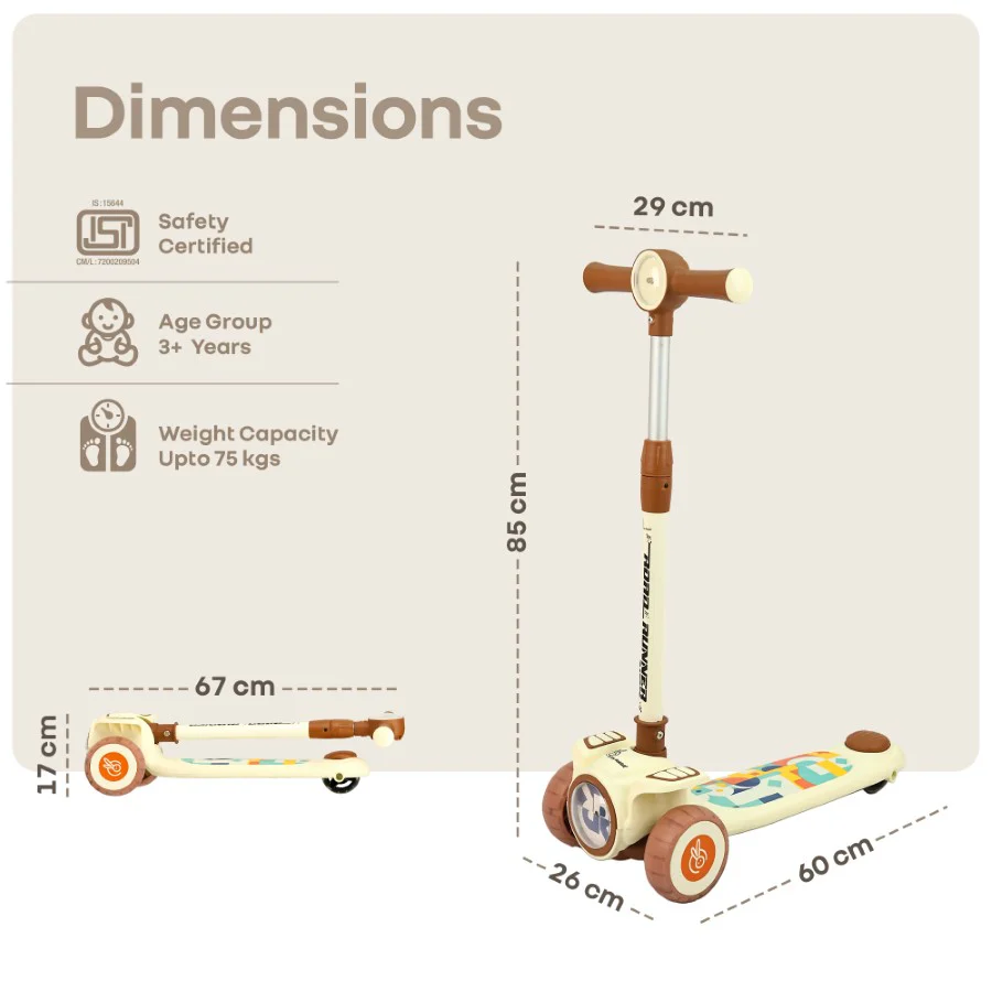 Road Runner Neo Kids Scooter with LED PU Wheels, Music, Gravity Steering, 4-Level Height Adjustment & BIS Certified Safety (3+ Years) - Image 18
