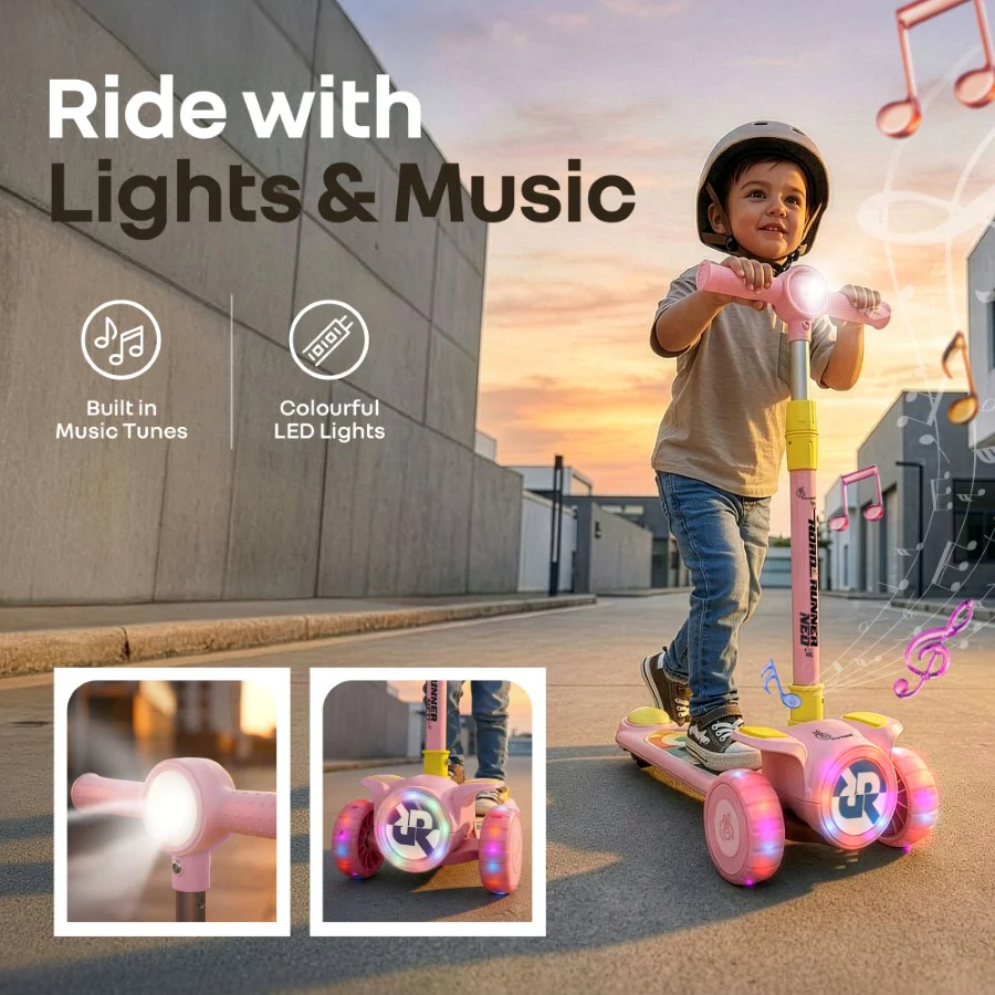 Road Runner Neo Kids Scooter with LED PU Wheels, Music, Gravity Steering, 4-Level Height Adjustment & BIS Certified Safety (3+ Years) - Image 20