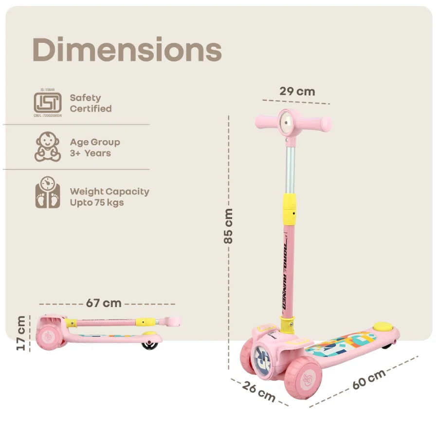 Road Runner Neo Kids Scooter with LED PU Wheels, Music, Gravity Steering, 4-Level Height Adjustment & BIS Certified Safety (3+ Years) - Image 27