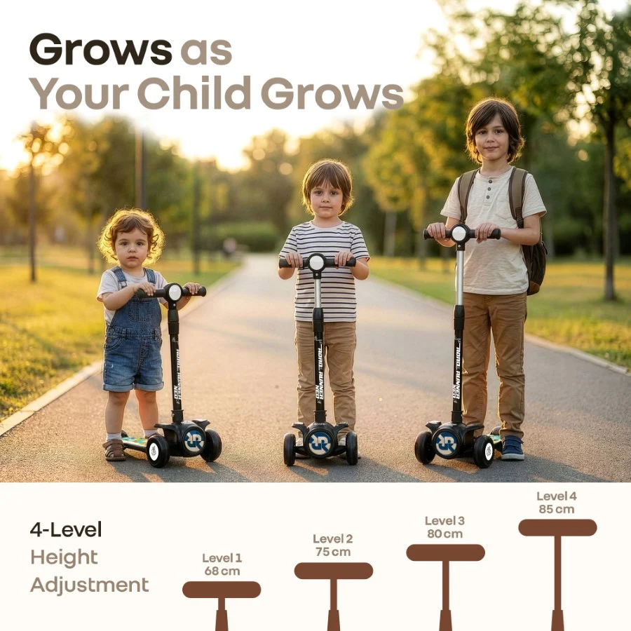 Road Runner Neo Kids Scooter with LED PU Wheels, Music, Gravity Steering, 4-Level Height Adjustment & BIS Certified Safety (3+ Years) - Image 3