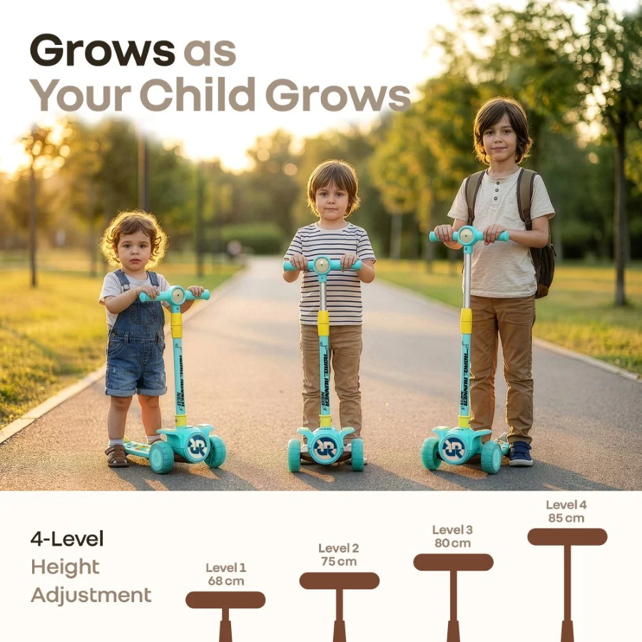 Road Runner Neo Kids Scooter with LED PU Wheels, Music, Gravity Steering, 4-Level Height Adjustment & BIS Certified Safety (3+ Years) - Image 30