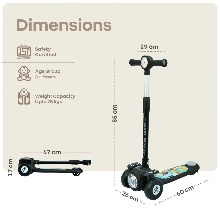 Road Runner Neo Kids Scooter with LED PU Wheels, Music, Gravity Steering, 4-Level Height Adjustment & BIS Certified Safety (3+ Years) - Image 9