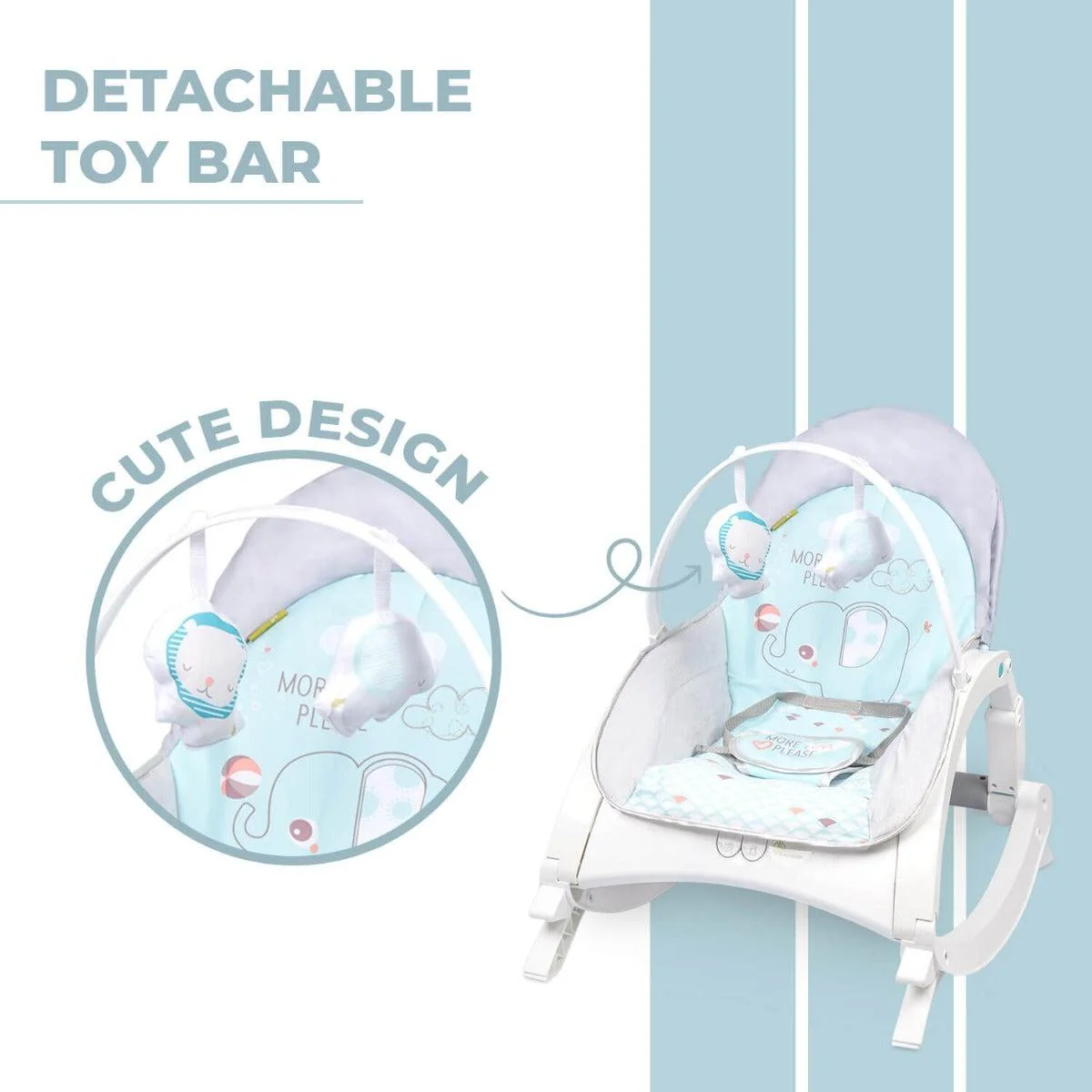 3 in 1 Rock N Play Rocker - Adjustable Backrest Recline, Detachable Toy Bar, Soothing Music & Vibration, Adjustable backrest, 0+ Months - Image 12