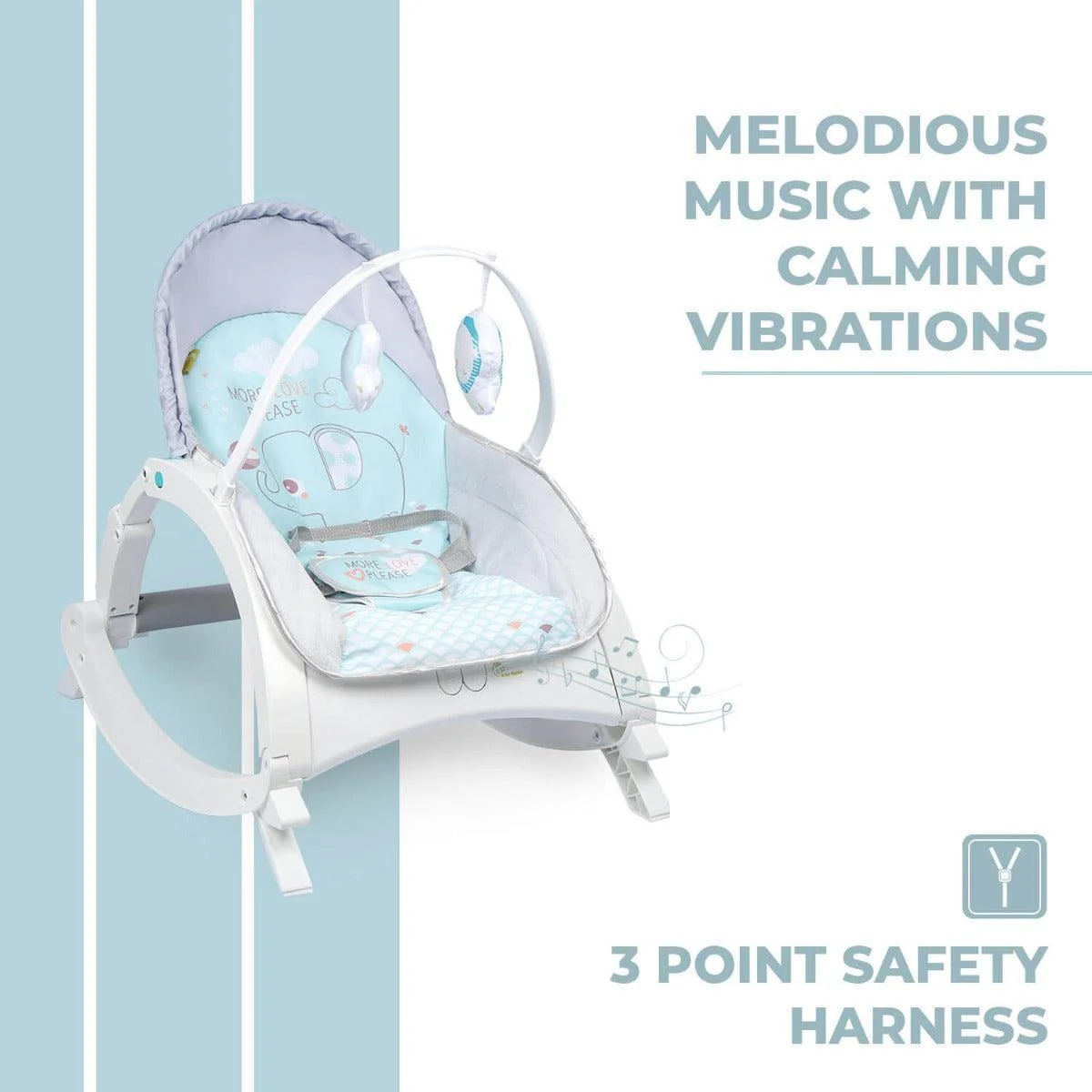 3 in 1 Rock N Play Rocker - Adjustable Backrest Recline, Detachable Toy Bar, Soothing Music & Vibration, Adjustable backrest, 0+ Months - Image 13