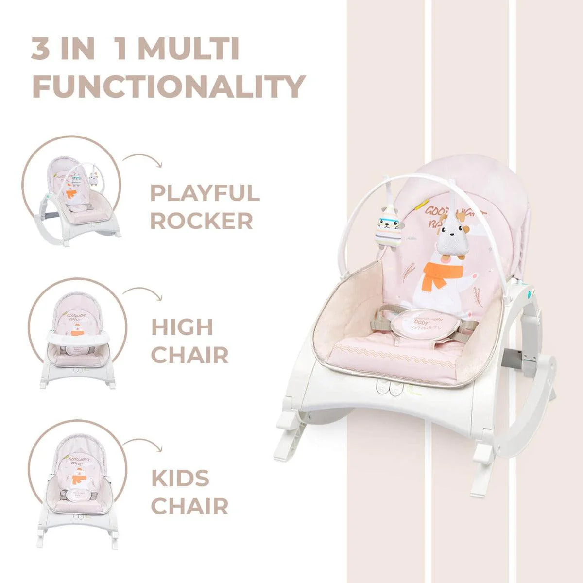 3 in 1 Rock N Play Rocker - Adjustable Backrest Recline, Detachable Toy Bar, Soothing Music & Vibration, Adjustable backrest, 0+ Months - Image 16