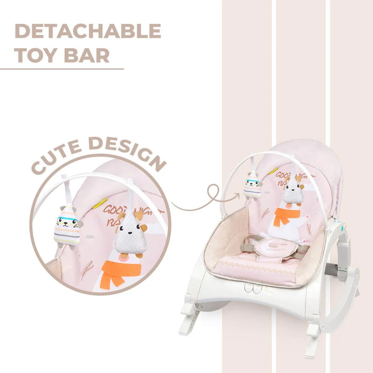 3 in 1 Rock N Play Rocker - Adjustable Backrest Recline, Detachable Toy Bar, Soothing Music & Vibration, Adjustable backrest, 0+ Months - Image 18