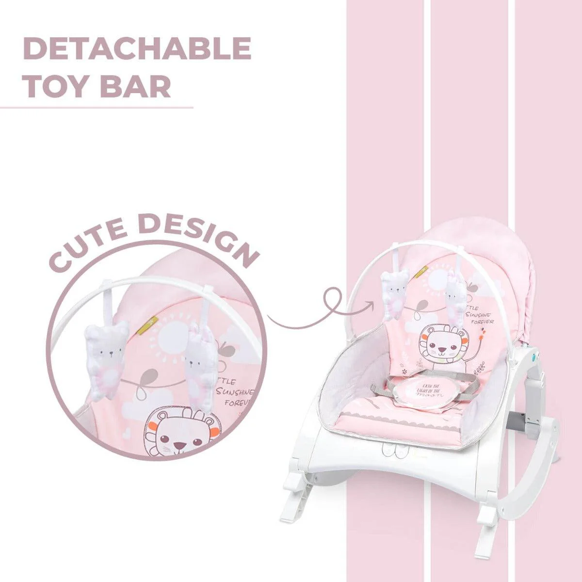 3 in 1 Rock N Play Rocker - Adjustable Backrest Recline, Detachable Toy Bar, Soothing Music & Vibration, Adjustable backrest, 0+ Months - Image 4