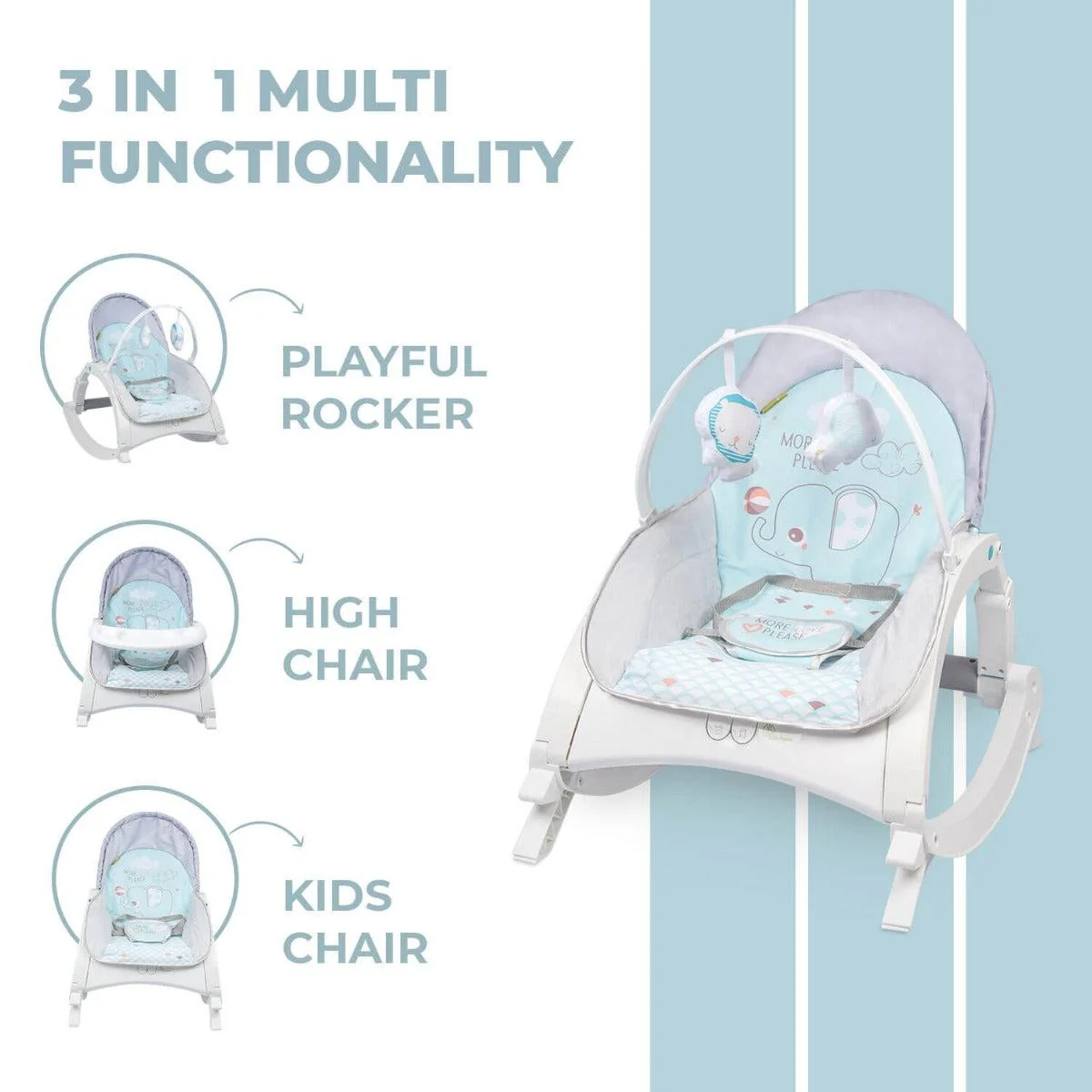 3 in 1 Rock N Play Rocker - Adjustable Backrest Recline, Detachable Toy Bar, Soothing Music & Vibration, Adjustable backrest, 0+ Months - Image 9
