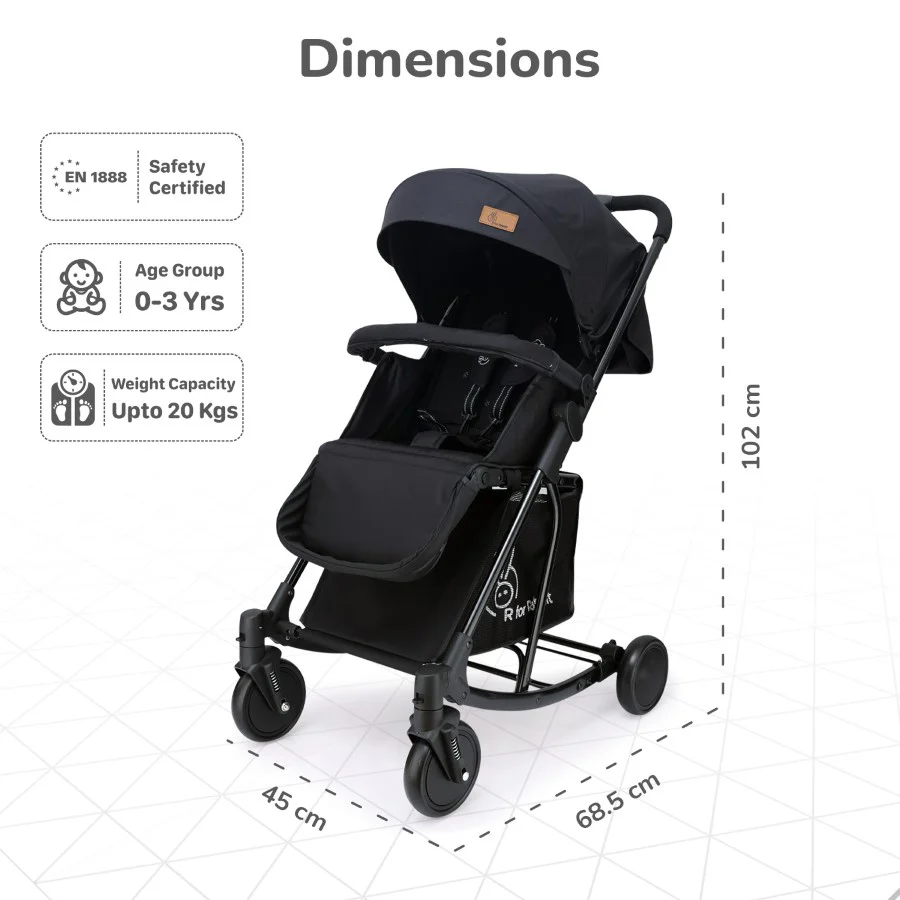 Rock N Roll 2 In 1 Baby Stroller Cum Rocker, Light Weight, Compact Travel Friendly, One Hand Fold - Black - Image 9