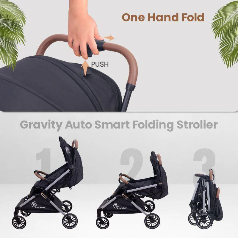 Street Smart Auto Fold Stroller for Kids Safety Certified, Travel Friendly, Breathable Mesh, 360 Degree Rotation, 0-3 Yrs - Pure Black - Image 4