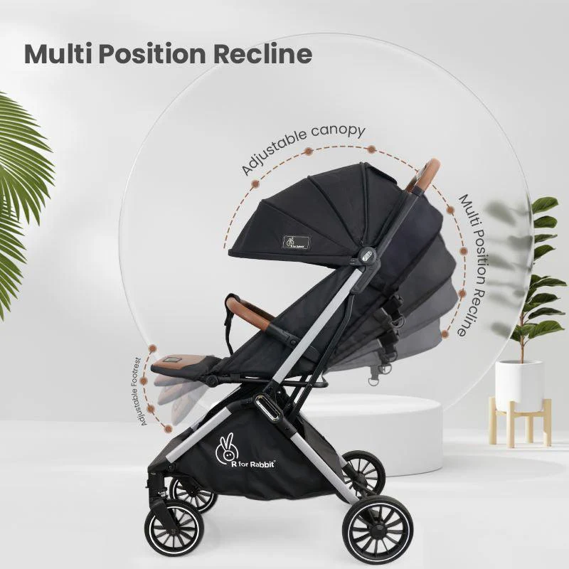 Street Smart Auto Fold Stroller for Kids Safety Certified, Travel Friendly, Breathable Mesh, 360 Degree Rotation, 0-3 Yrs - Pure Black - Image 6