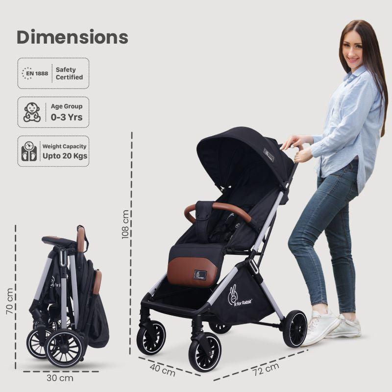 Street Smart Auto Fold Stroller for Kids Safety Certified, Travel Friendly, Breathable Mesh, 360 Degree Rotation, 0-3 Yrs - Pure Black - Image 8