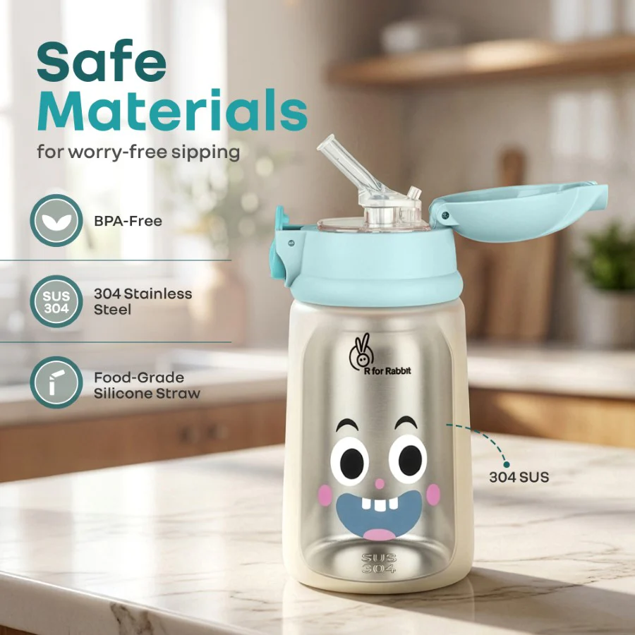 Steebo Smiley 300ml Stainless Steel Straw Sipper Bottle for Babies with 304 Double Wall Insulation, BPA-Free Silicone Straw, Leak-Proof Lid & BIS Certified Safety (9+ Months) - Image 11