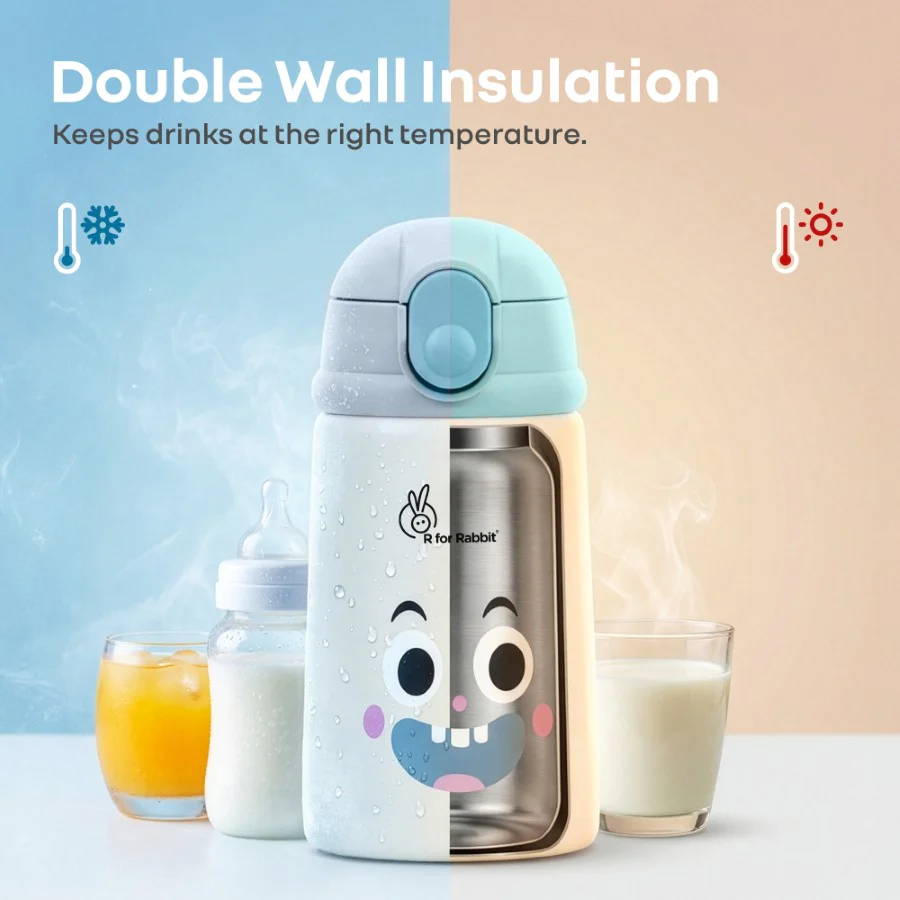 Steebo Smiley 300ml Stainless Steel Straw Sipper Bottle for Babies with 304 Double Wall Insulation, BPA-Free Silicone Straw, Leak-Proof Lid & BIS Certified Safety (9+ Months) - Image 13