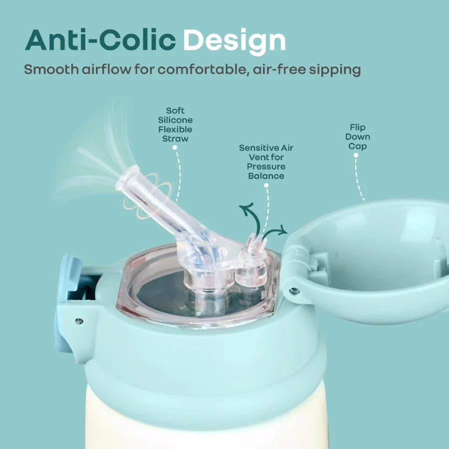 Steebo Smiley 300ml Stainless Steel Straw Sipper Bottle for Babies with 304 Double Wall Insulation, BPA-Free Silicone Straw, Leak-Proof Lid & BIS Certified Safety (9+ Months) - Image 14