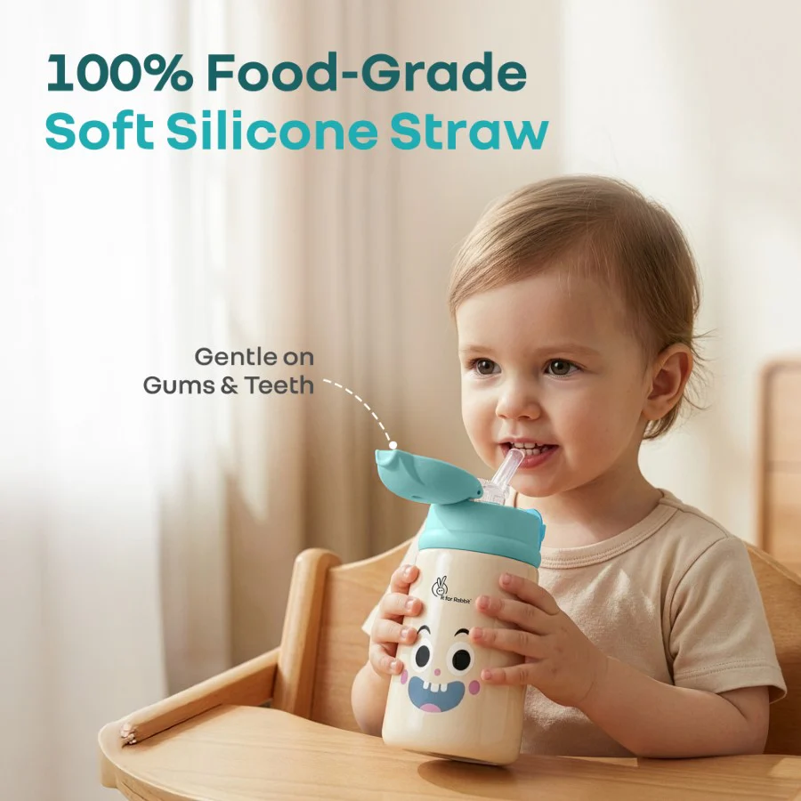 Steebo Smiley 300ml Stainless Steel Straw Sipper Bottle for Babies with 304 Double Wall Insulation, BPA-Free Silicone Straw, Leak-Proof Lid & BIS Certified Safety (9+ Months) - Image 16