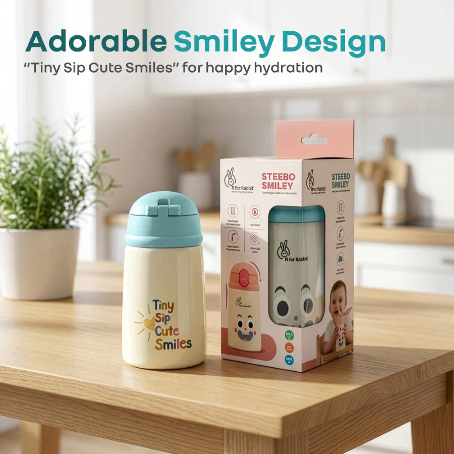 Steebo Smiley 300ml Stainless Steel Straw Sipper Bottle for Babies with 304 Double Wall Insulation, BPA-Free Silicone Straw, Leak-Proof Lid & BIS Certified Safety (9+ Months) - Image 17