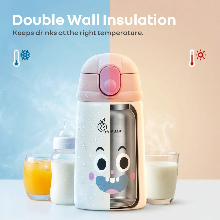 Steebo Smiley 300ml Stainless Steel Straw Sipper Bottle for Babies with 304 Double Wall Insulation, BPA-Free Silicone Straw, Leak-Proof Lid & BIS Certified Safety (9+ Months) - Image 4