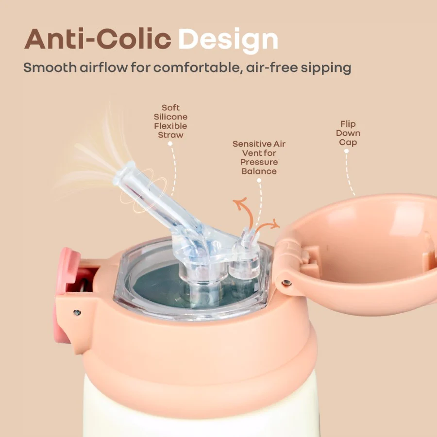 Steebo Smiley 300ml Stainless Steel Straw Sipper Bottle for Babies with 304 Double Wall Insulation, BPA-Free Silicone Straw, Leak-Proof Lid & BIS Certified Safety (9+ Months) - Image 5