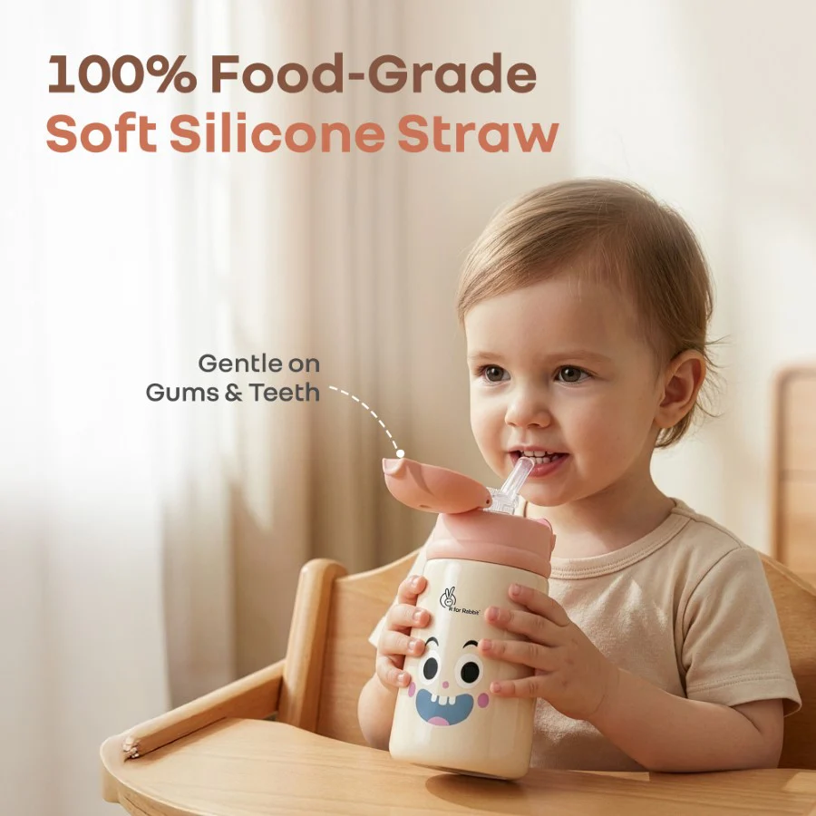 Steebo Smiley 300ml Stainless Steel Straw Sipper Bottle for Babies with 304 Double Wall Insulation, BPA-Free Silicone Straw, Leak-Proof Lid & BIS Certified Safety (9+ Months) - Image 7