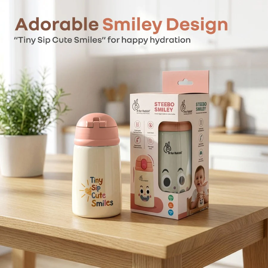 Steebo Smiley 300ml Stainless Steel Straw Sipper Bottle for Babies with 304 Double Wall Insulation, BPA-Free Silicone Straw, Leak-Proof Lid & BIS Certified Safety (9+ Months) - Image 8