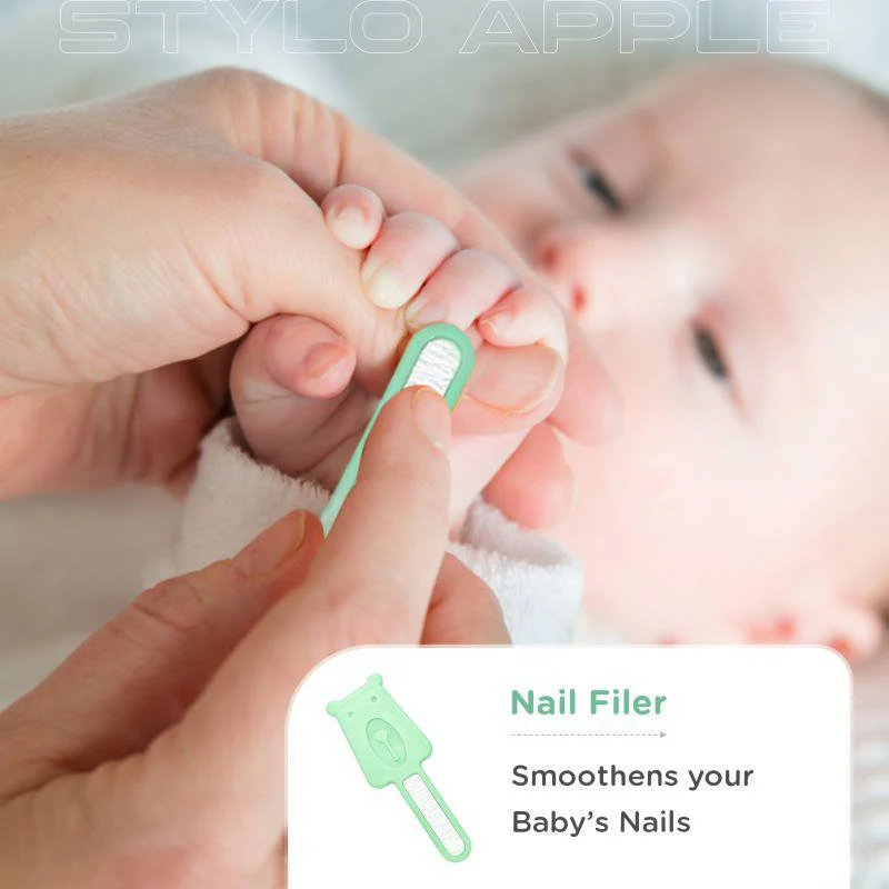 Stylo Apple Baby Manicure Set Nail Cutter & Nail Filer, Scissor, Tweezer, Ear Pick - Image 4