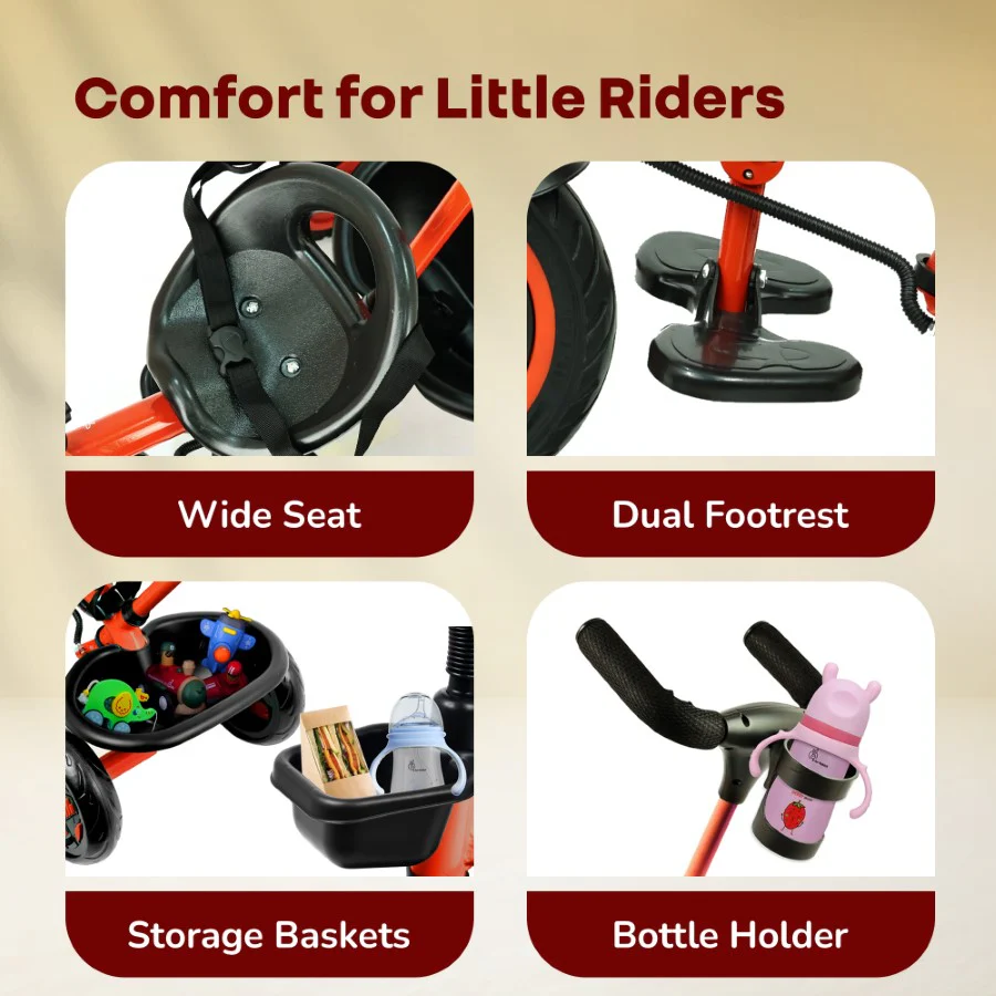 Tiny Toes R20 Plus Tricycle for Kids with Safety Certification, Plug-and-Play Design, Rubber Wheels & Steel Frame - Image 14