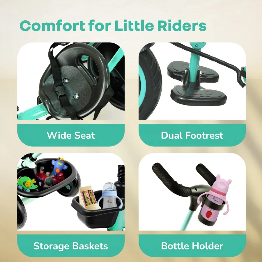 Tiny Toes R20 Plus Tricycle for Kids with Safety Certification, Plug-and-Play Design, Rubber Wheels & Steel Frame - Image 6