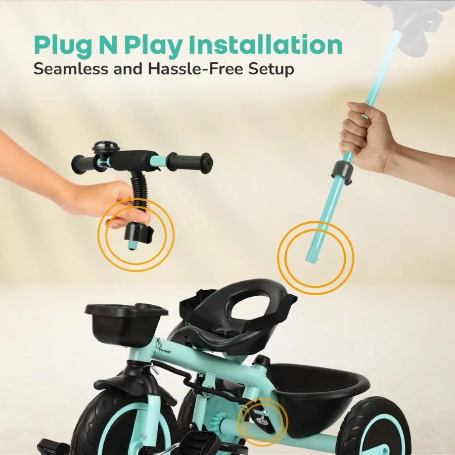 Tiny Toes R20 Plus Tricycle for Kids with Safety Certification, Plug-and-Play Design, Rubber Wheels & Steel Frame - Image 8