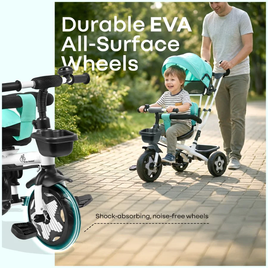 Tiny Toes R40 Ace 360° Rotatable Seat Baby Tricycle with Parent Control Handle, Adjustable Canopy & EVA Wheels (2–5 Years) - Image 10