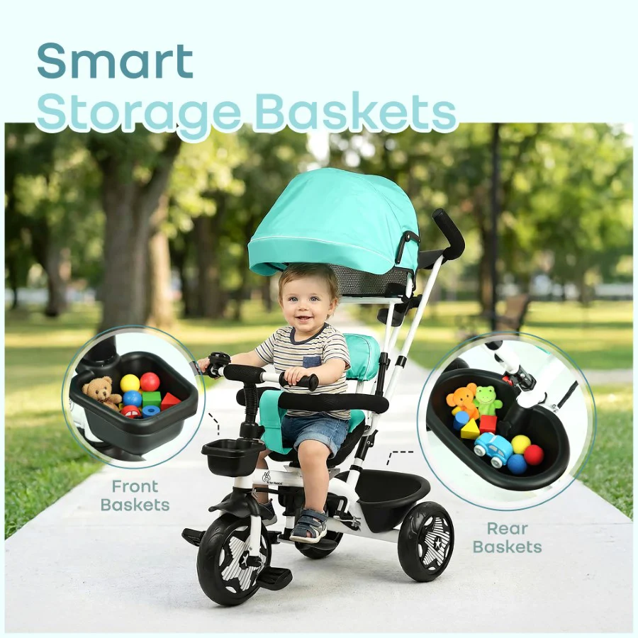 Tiny Toes R40 Ace 360° Rotatable Seat Baby Tricycle with Parent Control Handle, Adjustable Canopy & EVA Wheels (2–5 Years) - Image 15